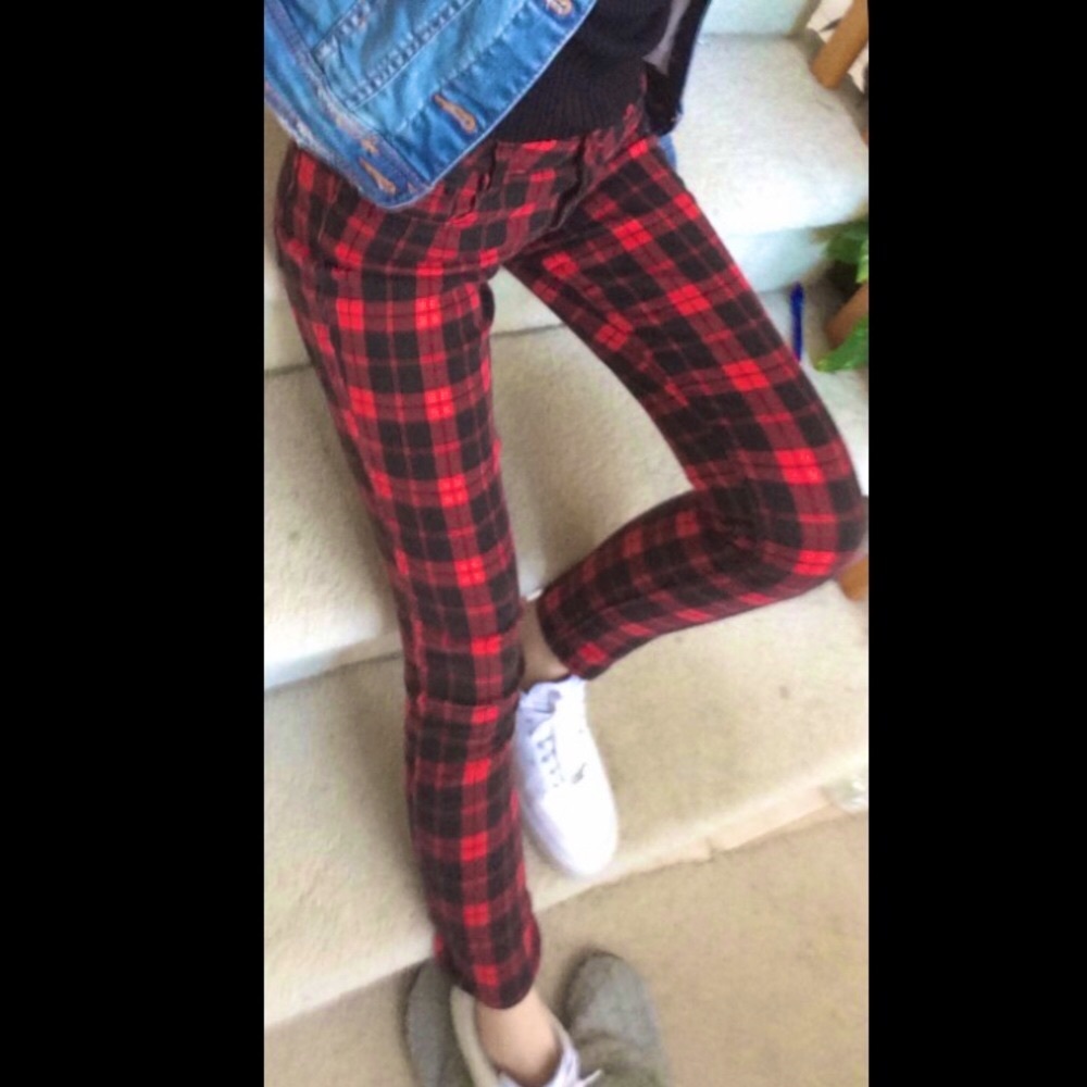 Red plaid pants skinny jeans, forever 21